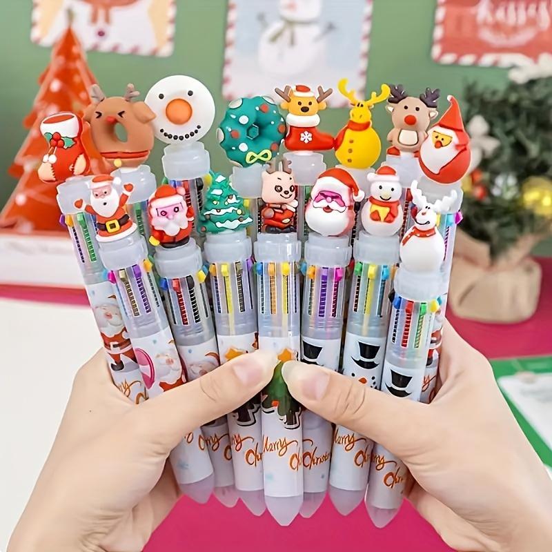 Christmas Multicolor Ballpoint Pens Plastic Retractable Fine Point Pens with Holiday Charms, 10-Color Inks for Office, Workplace