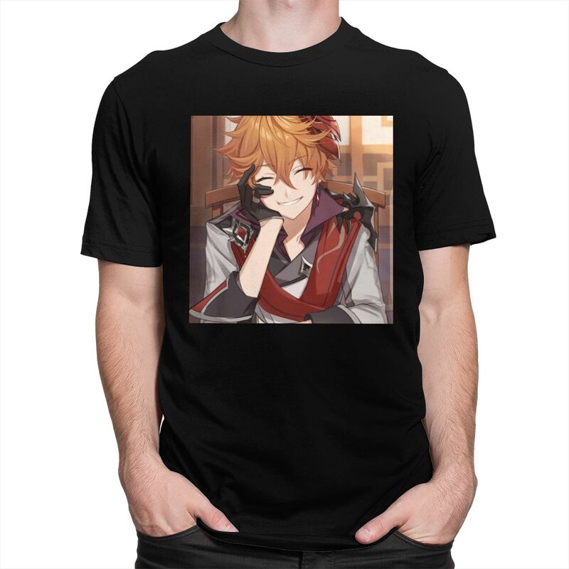 Maglietta Personalizzata Childe Tartaglia Genshin Impact da Uomo 100% Cotone T-shirt Maniche Corte Magliette Vestibilità Slim Clothing