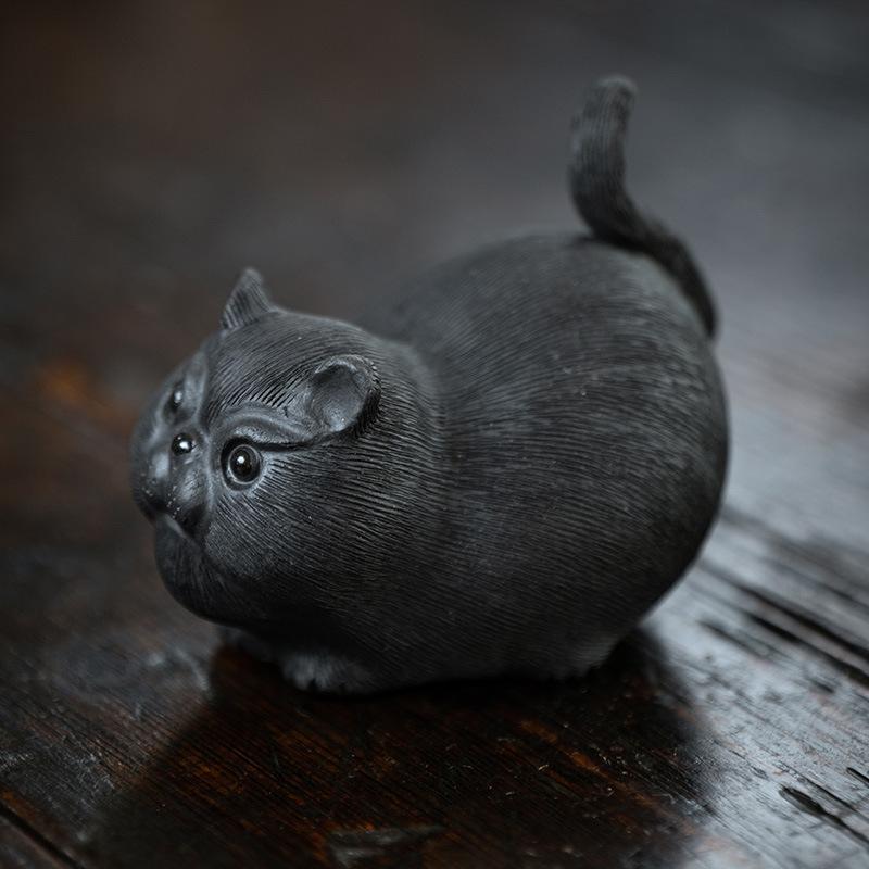 

Original Purple Clay Tea Pet Cat Figurine Handmade Fortune Cat Sculpture Creative Clay Art Tiger Kitten
