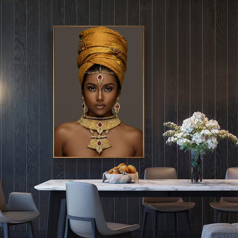Luxus Gold Schmuck Figur Kunst Frauen Leinwand Gemälde Wand Kunst Poster Drucke Wand Bilder Für Wohnzimmer Hause Cuadros Decor