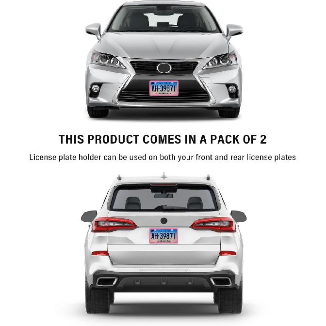 2PCS Colorful Car License Plate Frames With Gaskets Screws & Caps,Stainless Steel 4 Holes License Plate Holder Fits U.S. Standard,Universal Car