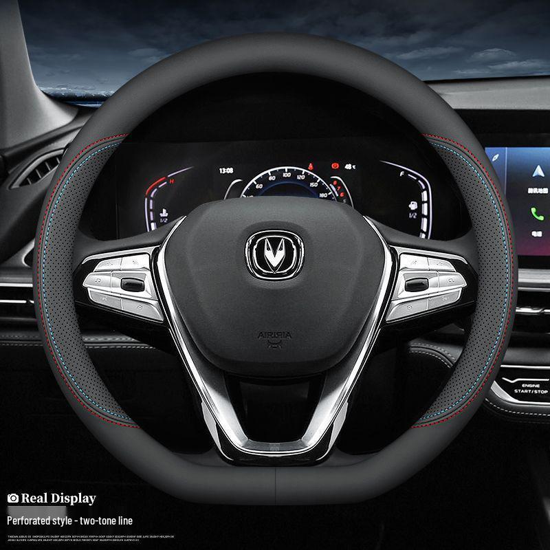 Changan Genuine Leather Steering Wheel Cover for CS35, CS55, CS75, CS95, Eado, Raeton, and Oshan - Four Seasons Edition