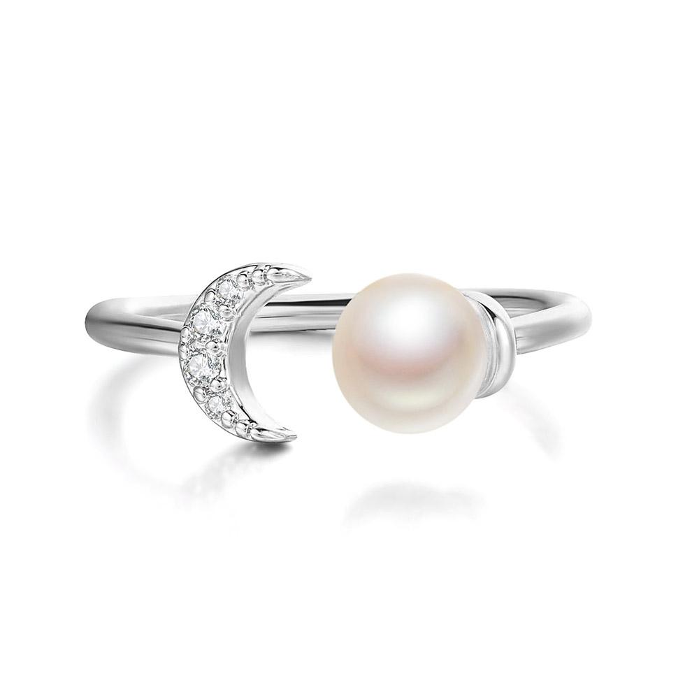 

Opening Romantic Crescent Moon Rings For Women Zircon Imitation Pearl Gold Color Mermaid Tail Finger Ring Fashion Zircon R895 5