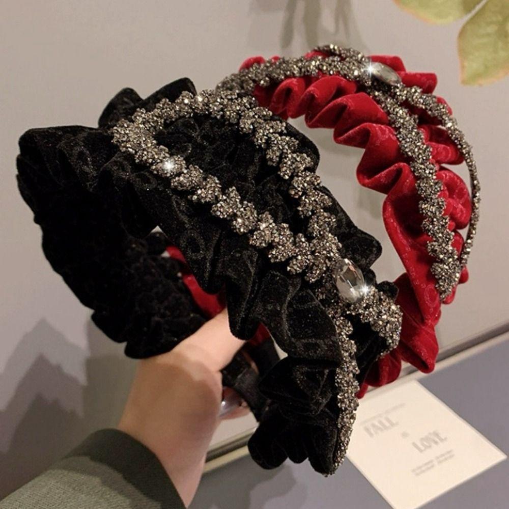 Wide Edged Crystal Bow Headband Solid Color Wide Edged Headband Fashion Bow Hair Hoop  Women Girls