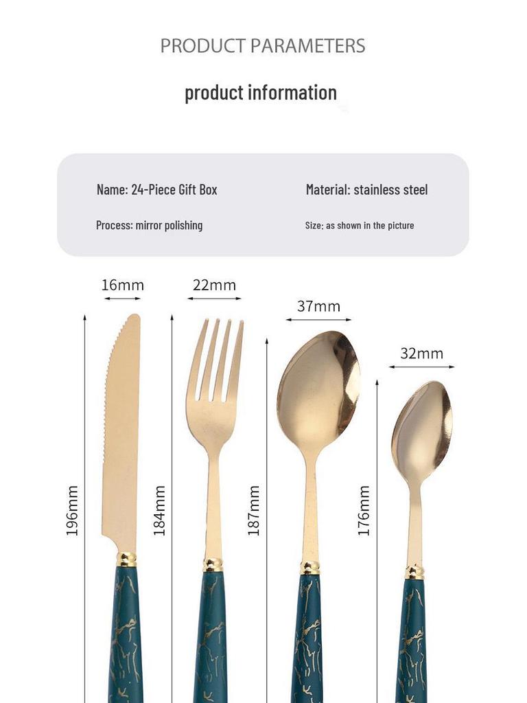 24-Piece Marble Pattern Stainless Steel Cutlery Set with Faux Ceramic Handles - Includes Knife, Fork, Spoon - Gift Boxed.