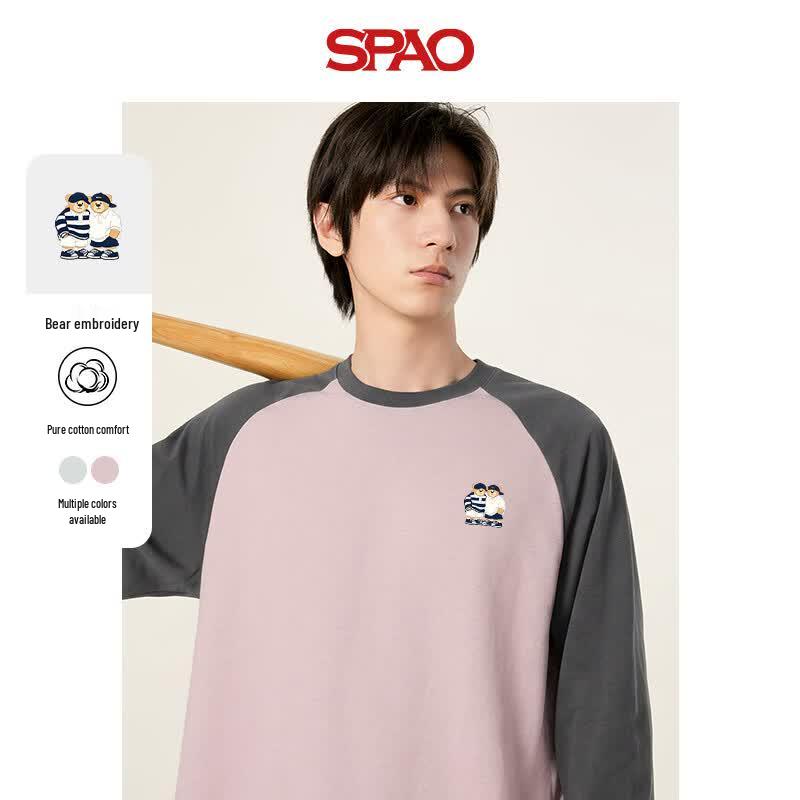 SPAO Men s Little Bear Color-Block Long-Sleeve T-Shirt L
