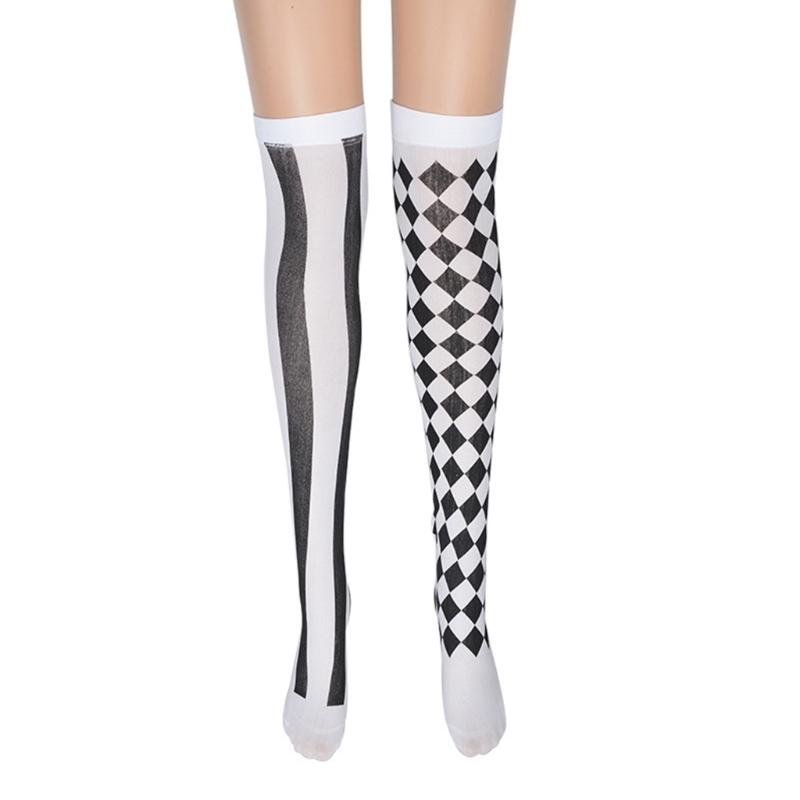 Gothic Style Long Socks Halloween Theme Stockings Spooky Pattern Print Over Knee Length Hosiery for Women Girls Cosplay
