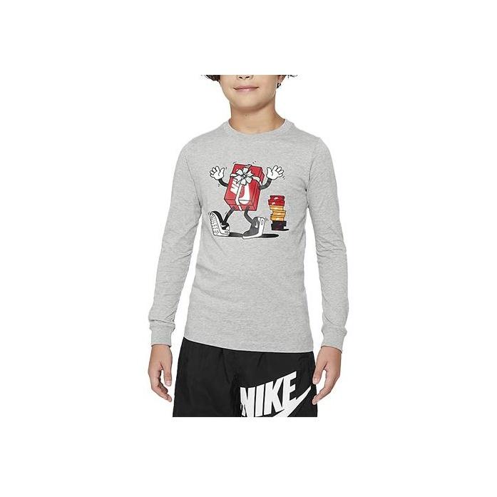 

Nike Printed Crew Neck Casual Long Sleeve T-Shirt Kids Tops Gray FJ6387-063 S
