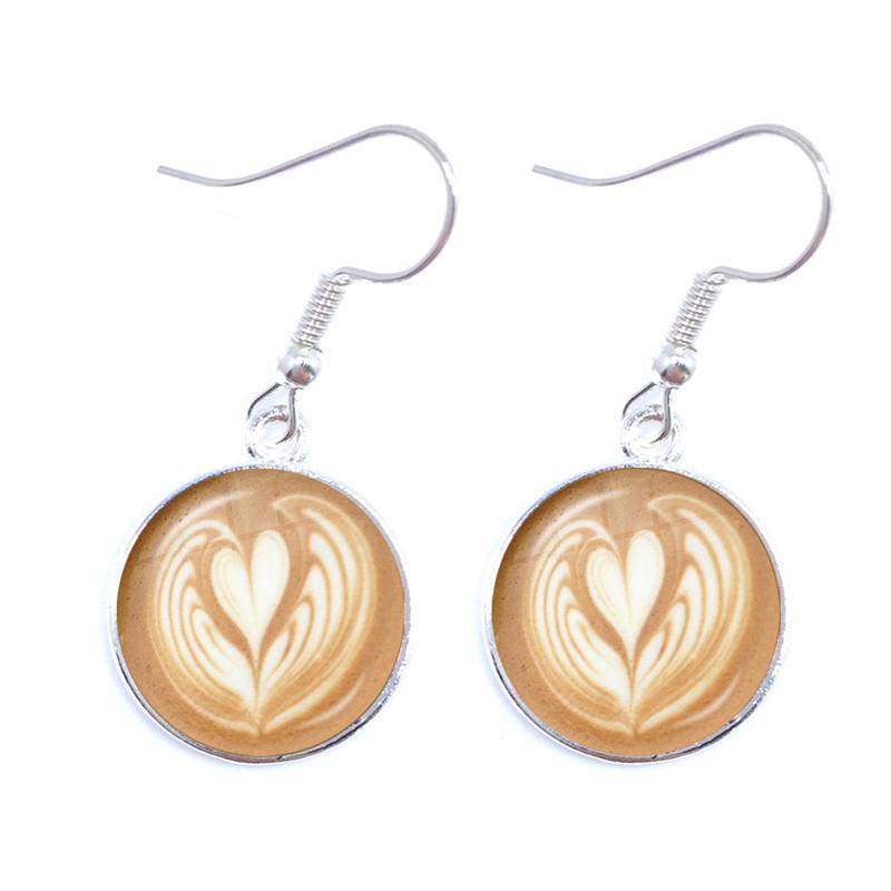 Coffee Latte Carving Love Heart Art Drop Earrings Chocolate Printing Flower Charm Jewelry For Women Gift Wholesale