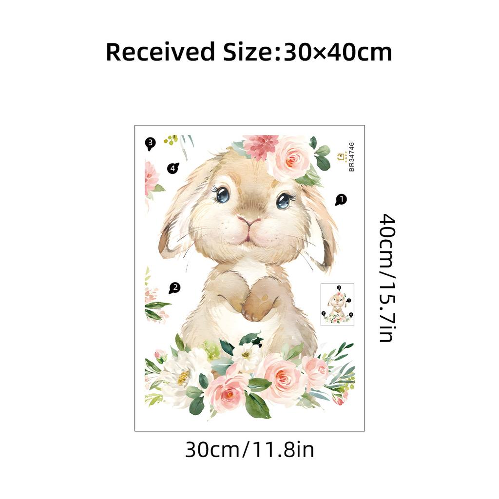 Cartoon Niedlicher Hase Blume Tier Wandaufkleber Abnehmbar für Schlafzimmer Wohnzimmer Kinderzimmer Hintergrund Dekoration Wandtattoos