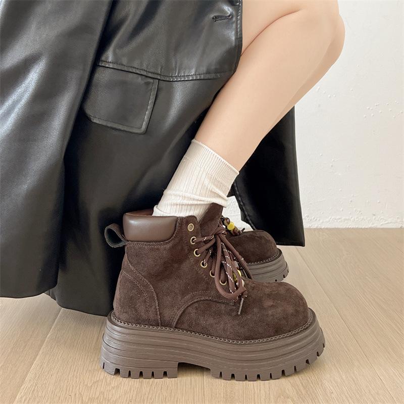 

Ретро коричневые универсальные ботинки Мартин на платформе в британском стиле женские 2025 новые летние с юбкой высококлассные ботинки 40 хаки