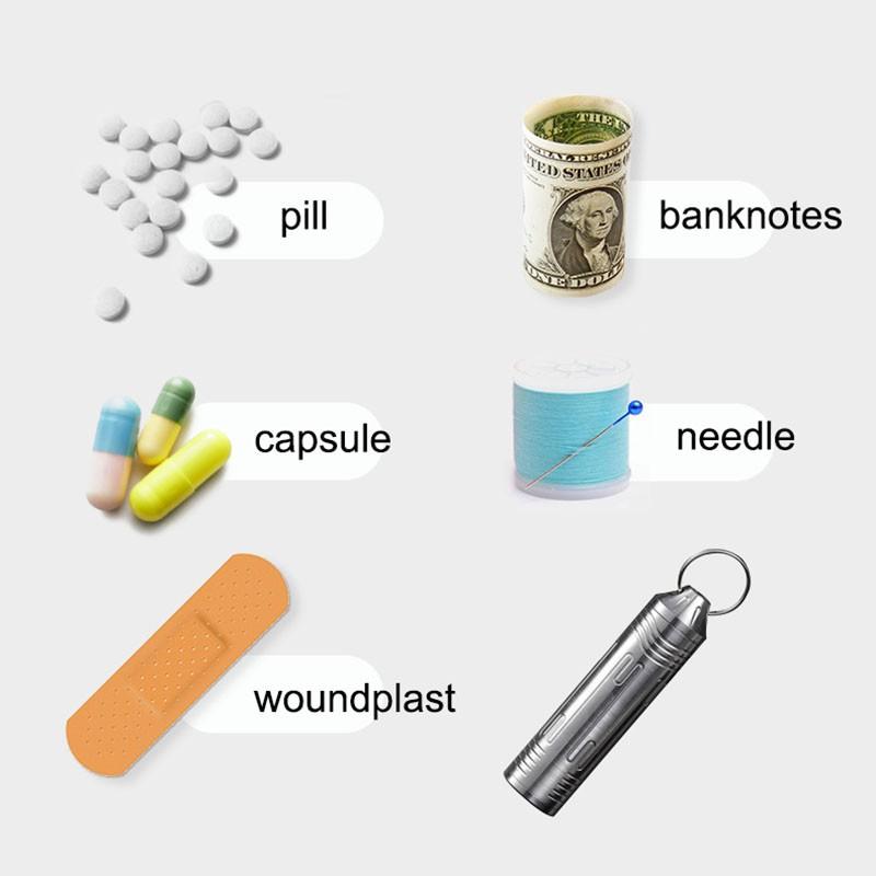Versiegelte Kapsel aus Titanlegierung mit Halskette Wasserdichte Pillendose Outdoor Zuhause Erste-Hilfe-Anhänger Überlebensflasche Behälter