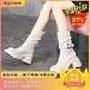 Korean Version of Thick-soled Heightening Small Girls Autumn and Winter Velvet Martin Boots 2025 New Belt Buckle Medium Tube Knight Boots