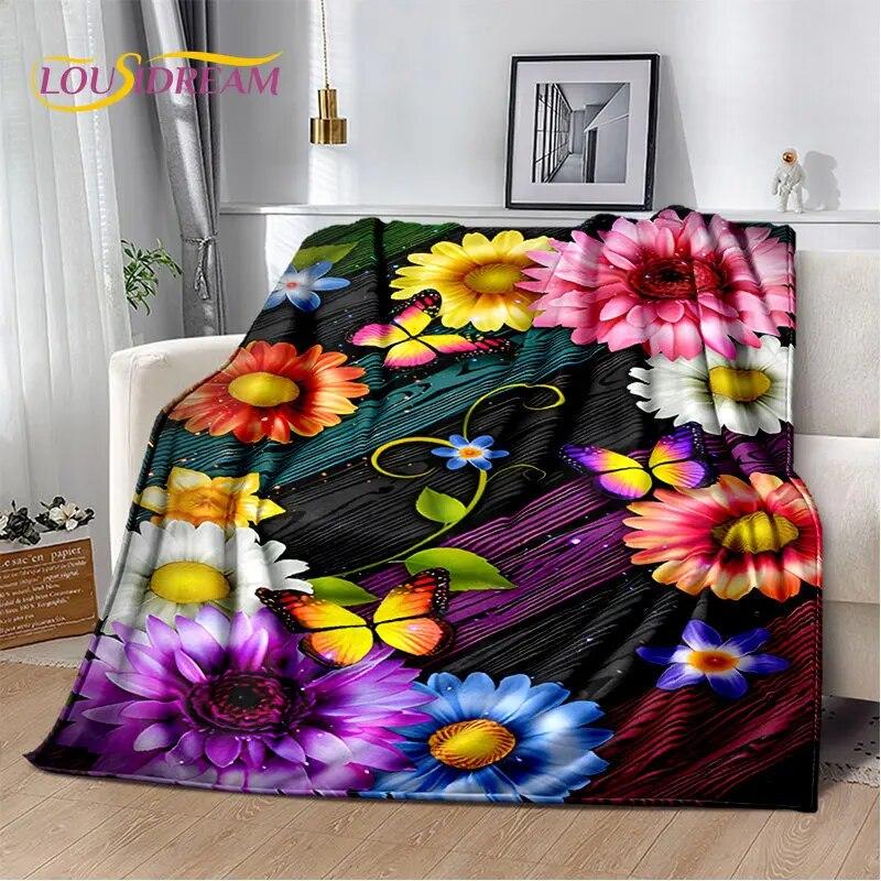 3D Cartoon Dream Butterfly Flower Soft Plush Blanket,Flannel Blanket Throw Blanket for Living Room Bedroom Bed Sofa Picnic Cover