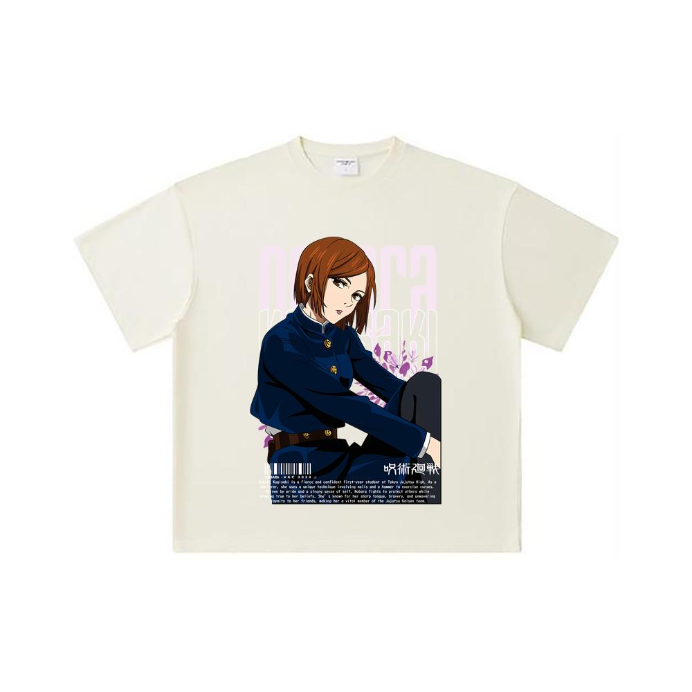260 GSM Double Yarn 32 Count 100% Cotton Jujutsu Kaisen V36 Nobara White Print Unisex Heavy Cotton T Shirt S абрикосовый