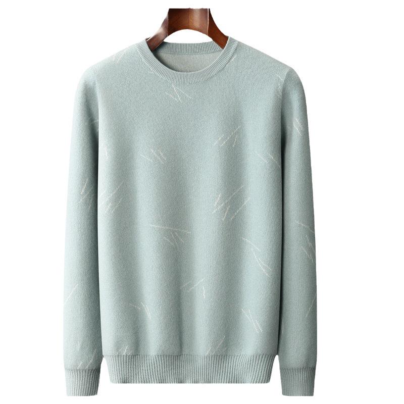 Men's Thickened Pure Wool Crew Neck Sweater - Fashionable Loose Fit Knitted Outerwear