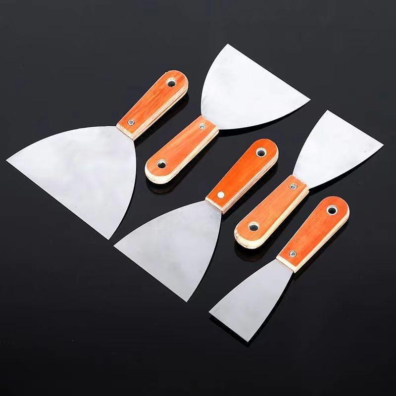 Putty Knife / Scraper Tool Set Rust Resistant Thick Stainless Steel Blades Wooden Handles For Drywall Repair Home Renovation