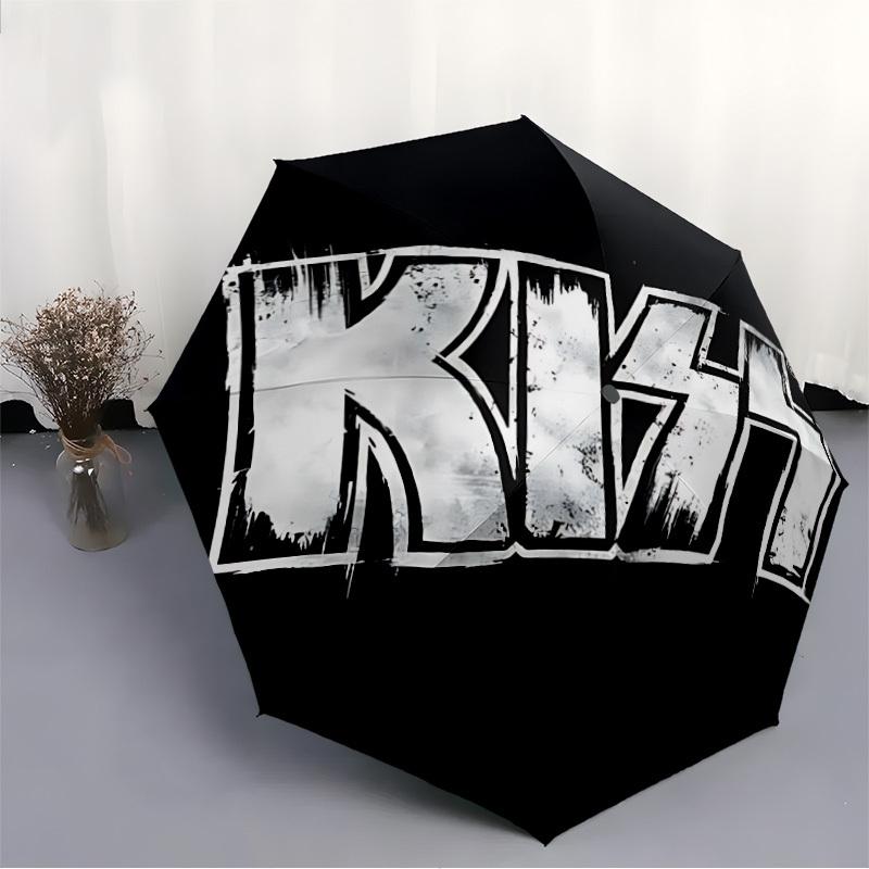 Metal Music KISS Band Automatic Open/Close Umbrella Folding Umbrella,Portable Compact Perfect Gift for Birthday, Christmas0809205