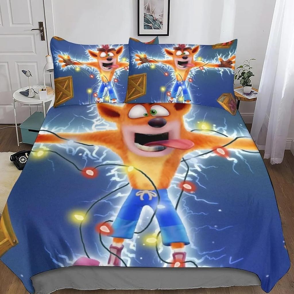 Cartoon 3D Printed Crash Bandicoot Bedding Set game Duvet Cover Pillowcase Single Twin Full Queen Size For Kids Bedroom Decor