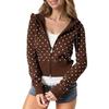 Felpa con cappuccio a pois da donna per primavera e autunno, giacca casual aderente con zip corta e maniche lunghe