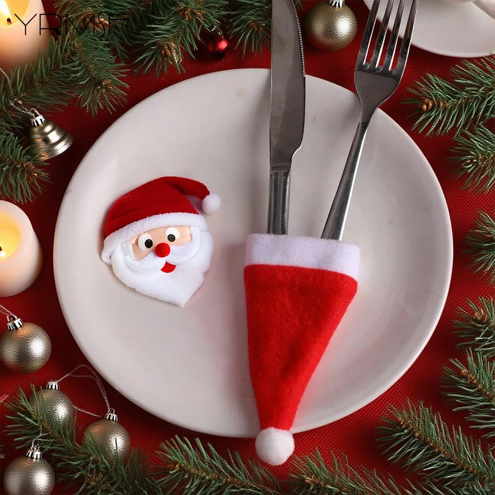 Mini Santa Hats Xmas Decor for Wine Bottle Champagne Wine Glass Tree Home Party Christmas Bottle Cap Holder Cartoon Ornament