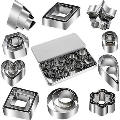 LMETJMA 30Pcs Mini Cookie Cutter Set with Box Stainless Steel Biscuit Cutters Shapes Sets Pastry Dough Pie Fondant Cutter JT347