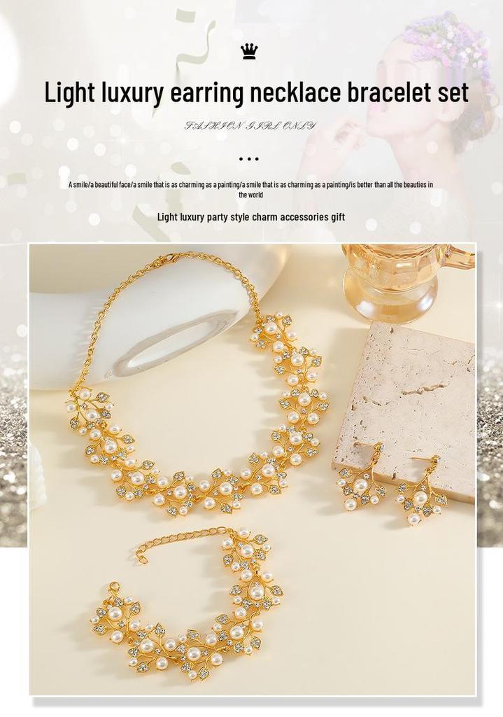 Elegant Rhinestone & Faux Pearl Necklace and Earring Set for Brides & Formal Wear