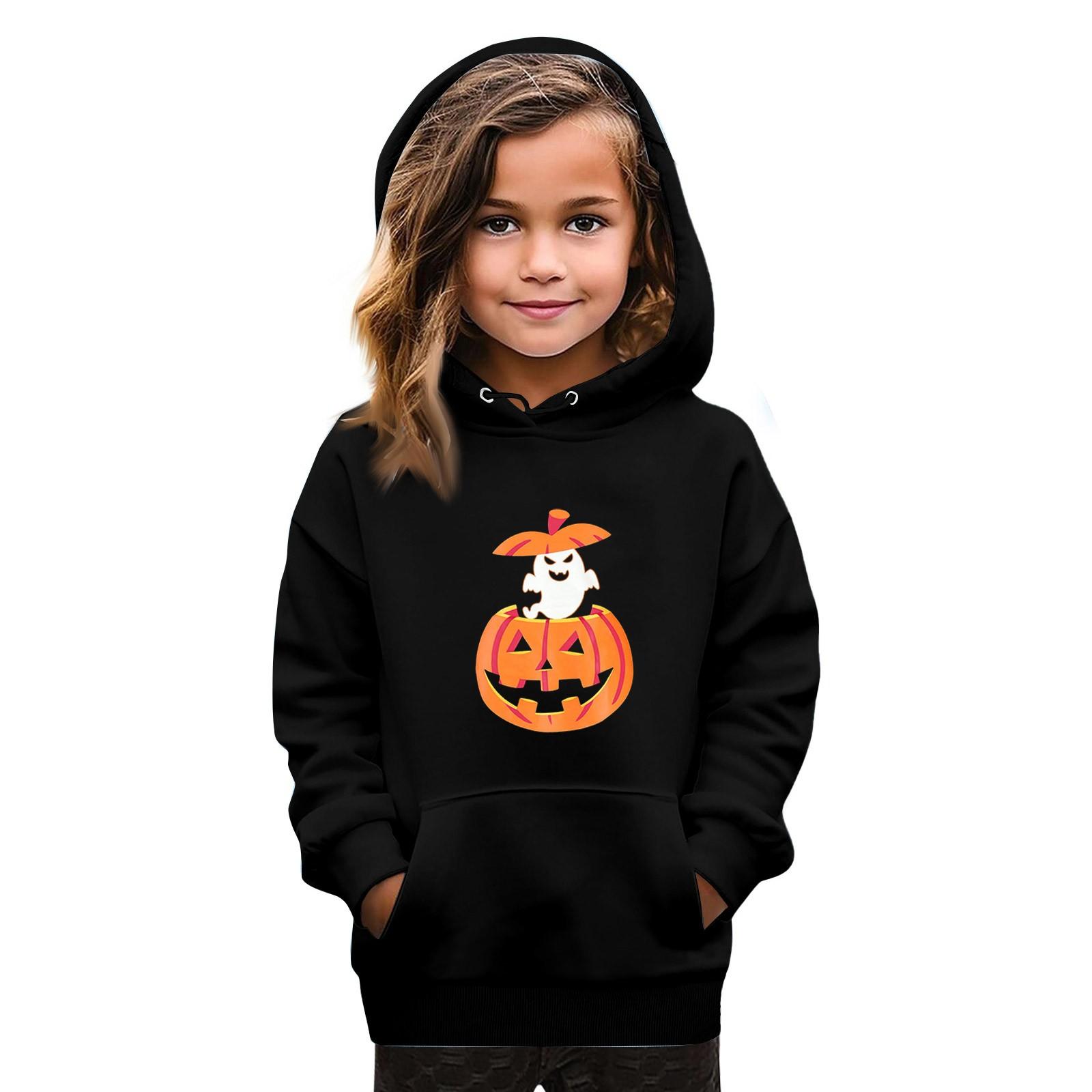 

Толстовки для девочек-подростков Худи с длинным рукавом на шнурке Пуловер Милое худи оверсайз День Хэллоуина 140 оранжевый