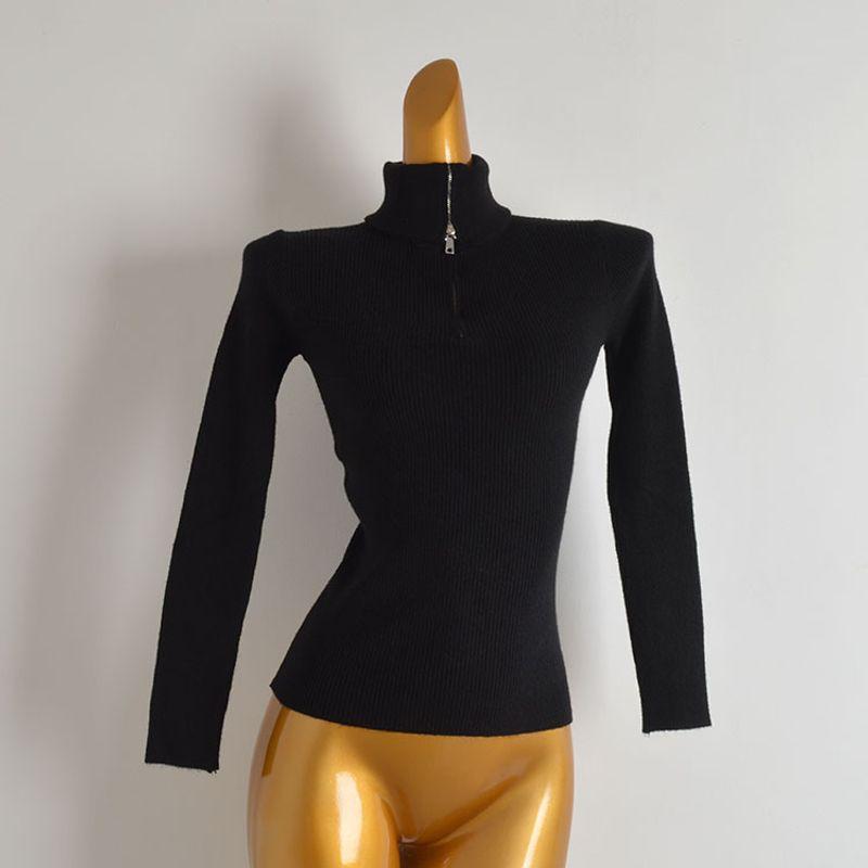 Fall and Winter New Arrival Zipper Turtleneck Pullover Long Sleeve Knitwear Women's Clothing Silm Slimming Inner Short Bottoming Shirt Tops