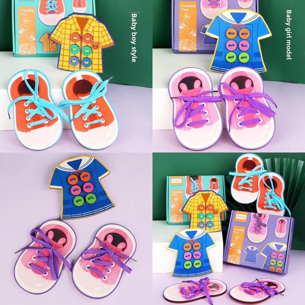 Wooden Shoe Tying Game Toy With Diy Fun For Kids Educational Play