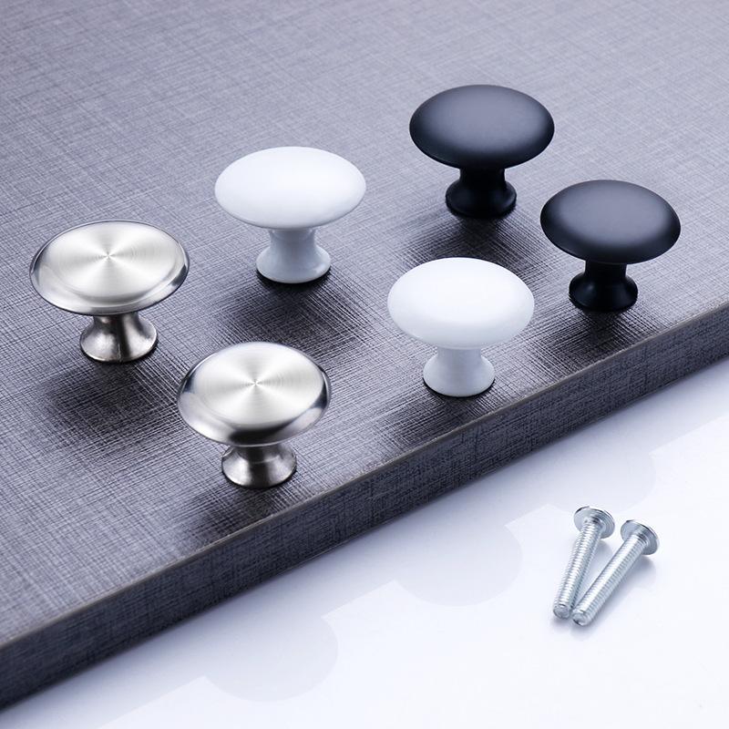Mushroom-shaped Porcelain White And Black Single-hole Handle Wardrobe Cabinet Round Stainless Steel Modern Simple Drawer Handle
