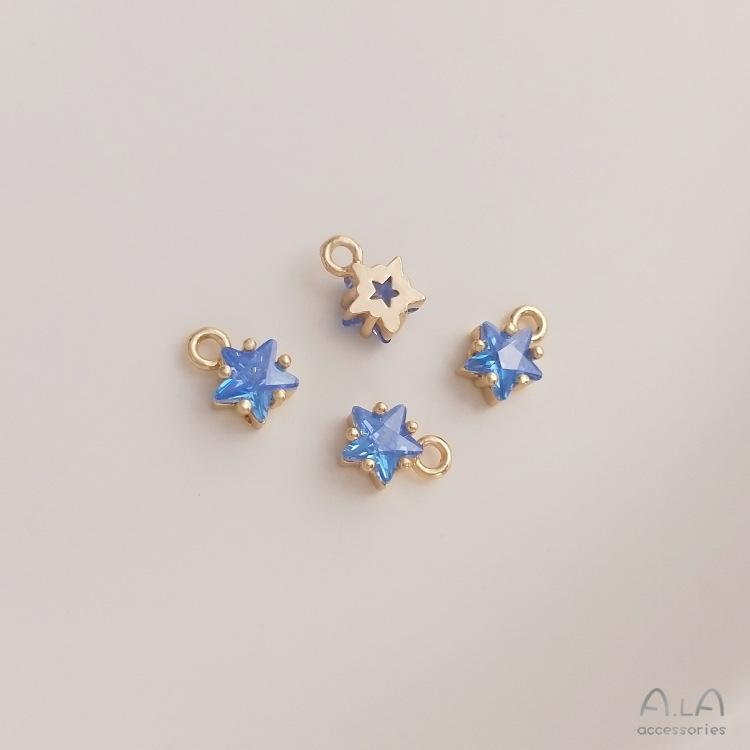 Colorful Pentagram Zircon Birthstone & Lucky Stone 14K Gold-Filled Pendant Charm with Long-Lasting Color.