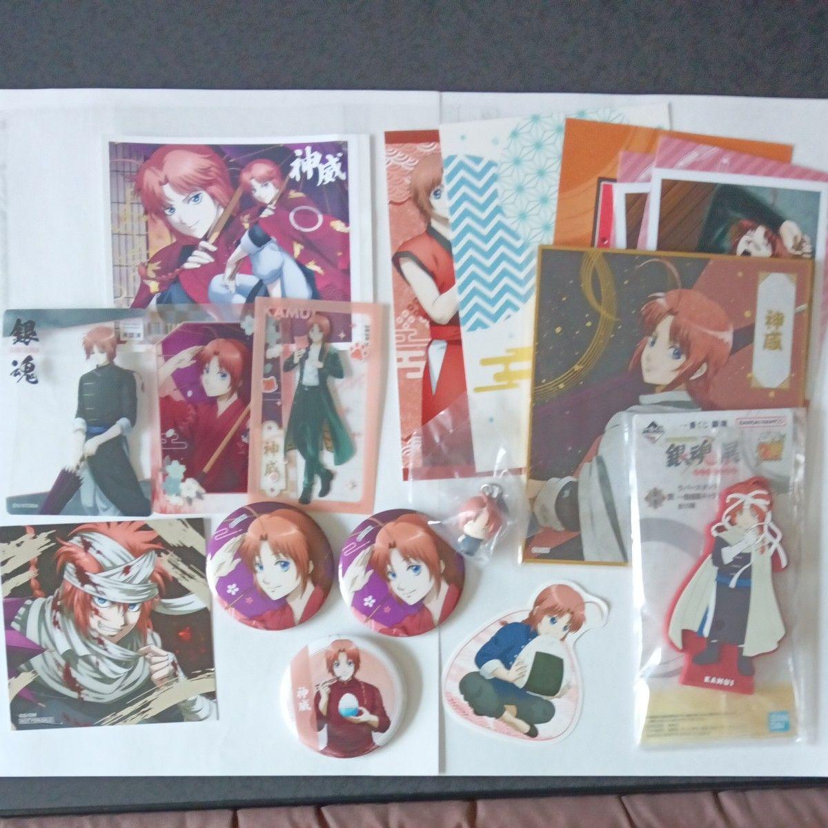 Used Gintama Kamui Goods Set Can Badge Rubber Strap Postcard