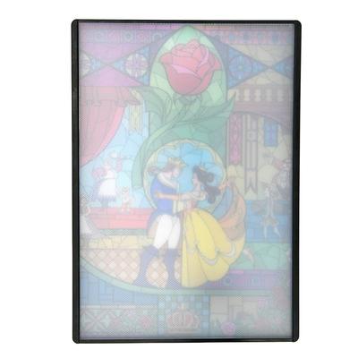 YAXEL Disney La Bella y la Bestia, Hecho en Japón, con Soporte, Estilo Vitral, 263 x 185 mm