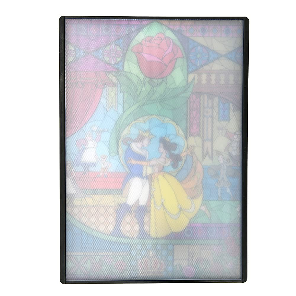 YAXEL Disney Beauty and the Beast Made in Japan with stand Stained glass style 263 x 185mm