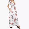 Women's Short-sleeved V-neck Wrap Belt Pocket Printed Elegant Long Dress