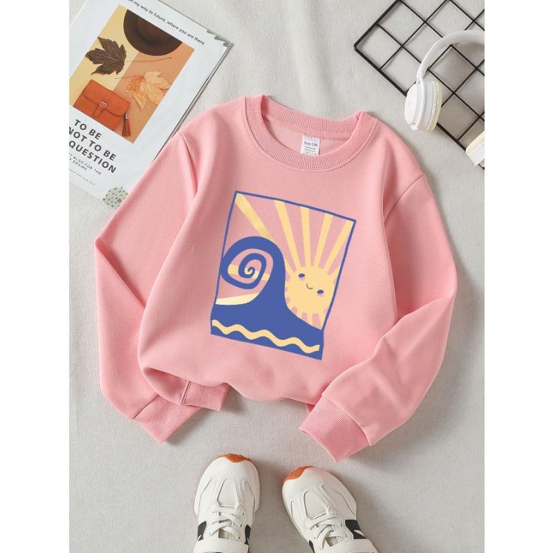 European sizes Girls' Long-Sleeve Round Neck Sweatshirt "Dream Chaser Sun" Print, Spring/Autumn, Casual, Daily & Sports.