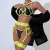 European & American Mesh Strappy Underwire Push-up Lingerie Set with Metal Ring & Bandage Waist Cincher