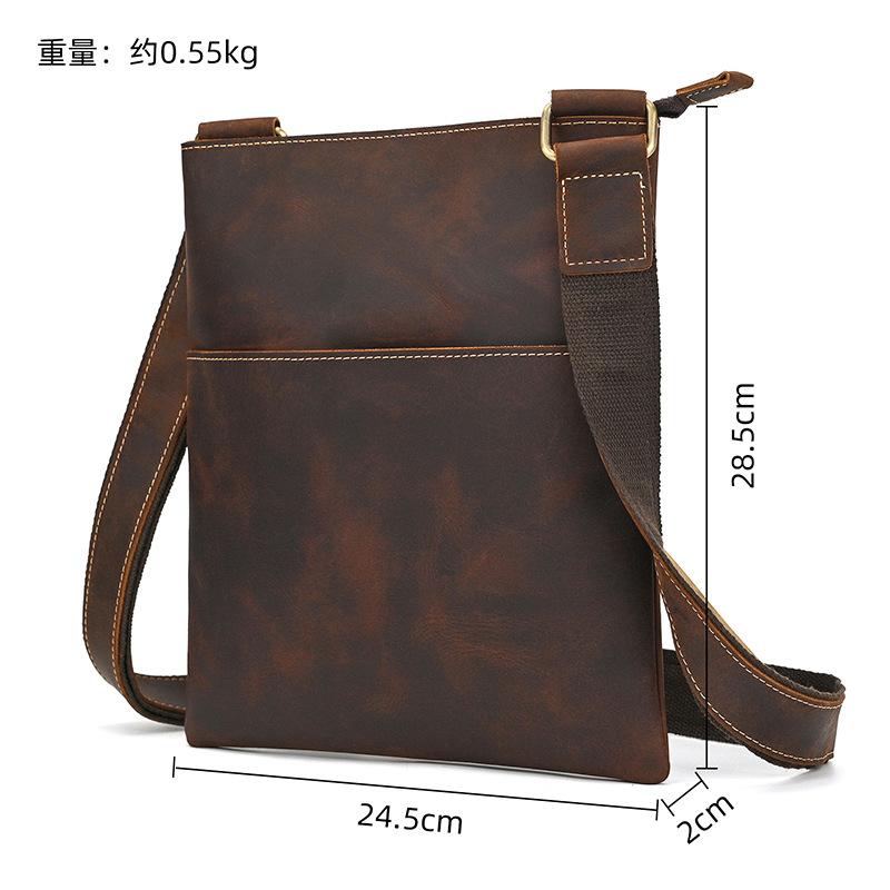 Men'S Genuine Leather Shoulder Bag Crazy Horse Leather Messenger Bag First Layer Cowhide Flip Shoulder Bag Casual Bag