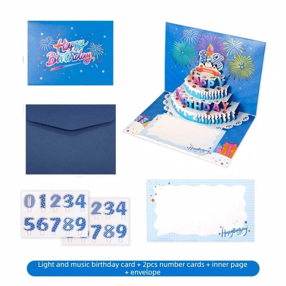 Pop Up 3D Music Light Birthday Cards Creative Blessing Cake Holiday Card Birthday Gift