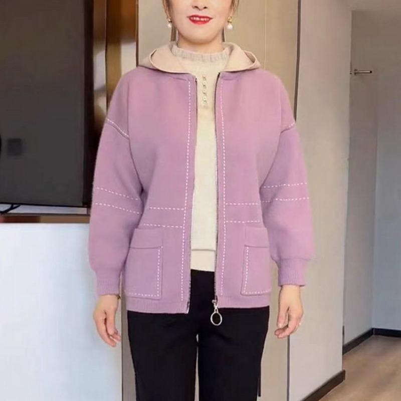 

Middle-aged and elderly women s knitted sweater cardigan mother spring and autumn coat fashionable red natal year clothes new year clothes 4XL