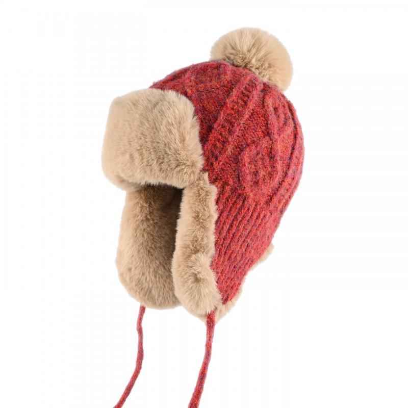 Womens Winter Knit Beanie Hat With Ear Protection Warm Fleece-Lined Outdoor Cycling Cap