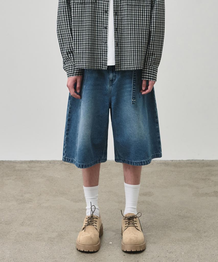 ALYSS Roard Waist Bermuda Pants [Denim Mid-Blue]