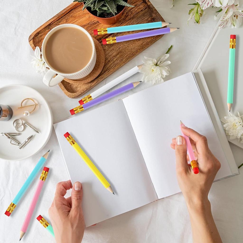 Zonon 48 Pieces Golf Pencils Mini Half Pencils with Eraser Short with Erasers Bulk Small for Kids HB Wedding Bridal School Office Writing Drawing
