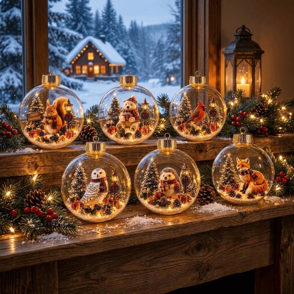 Light-Up Animal Snow Globe Ornament Clear Christmas Tree Ornament  Home Decoration