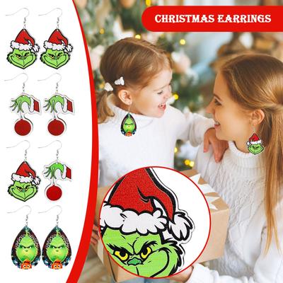 Christmas Wooden Earrings Green Hair Christmas Gift Hanging Wooden Earrings Earrings