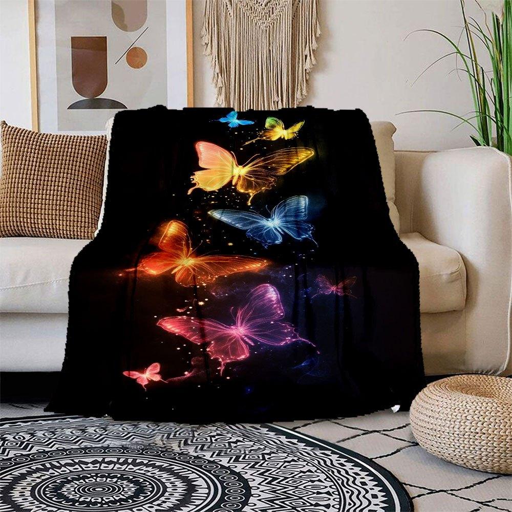 

Colorful Glowing Butterfly Phone WallpaperBlanket Flannel Throw Blanket for Sofa, Bed, Travel, Camping, Office, Couch, Chair, And Bed Gift f 150x180cm