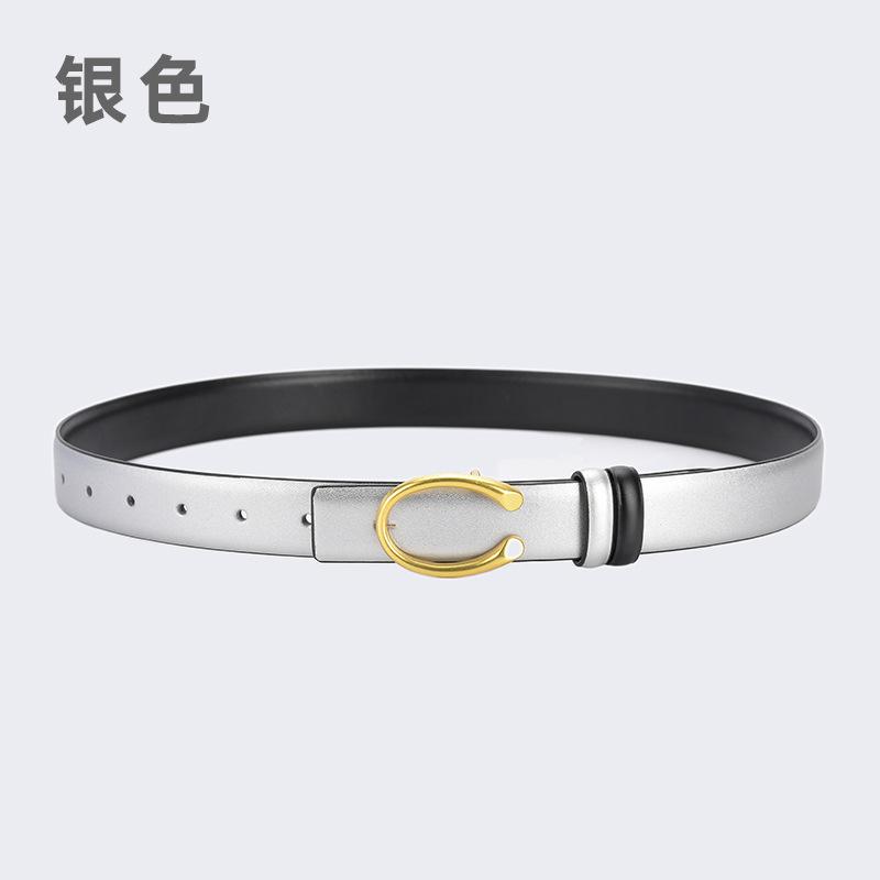 Four Seasons Available New Simplified Version Double Sided Buckle Belt Alloy Women'S Belt Fashion Versatile Leather Decorative Thin Belt