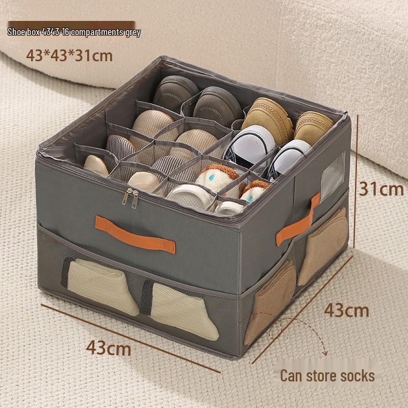 Large-Capacity Transparent Shoe Storage Box with Lid, Foldable 12-Grid Organizer, Dustproof.