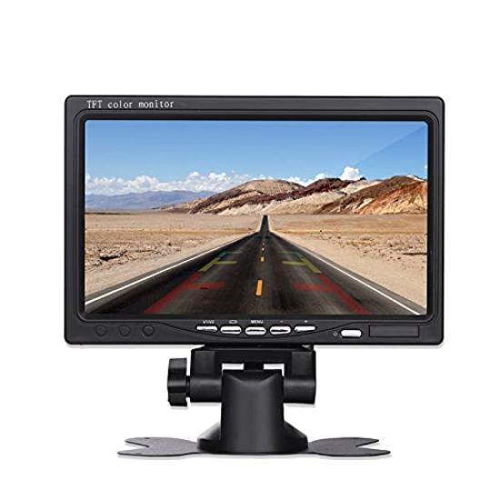 AIEK LCD Monitor with Dual Video Backup for Compatible with 7-inch On-Dash Inputs, Link, Security/Monitoring/In-Car Use, 12V/24V